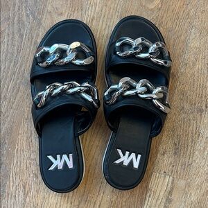 Michael Kors Black Sandals with Silver Chain Accents